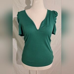 Hilary Radley Kelly Green Ribbed Short Sleeve Top